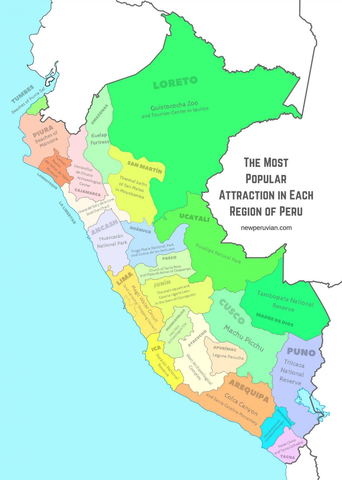 mapa del Perú atraccions turístiques