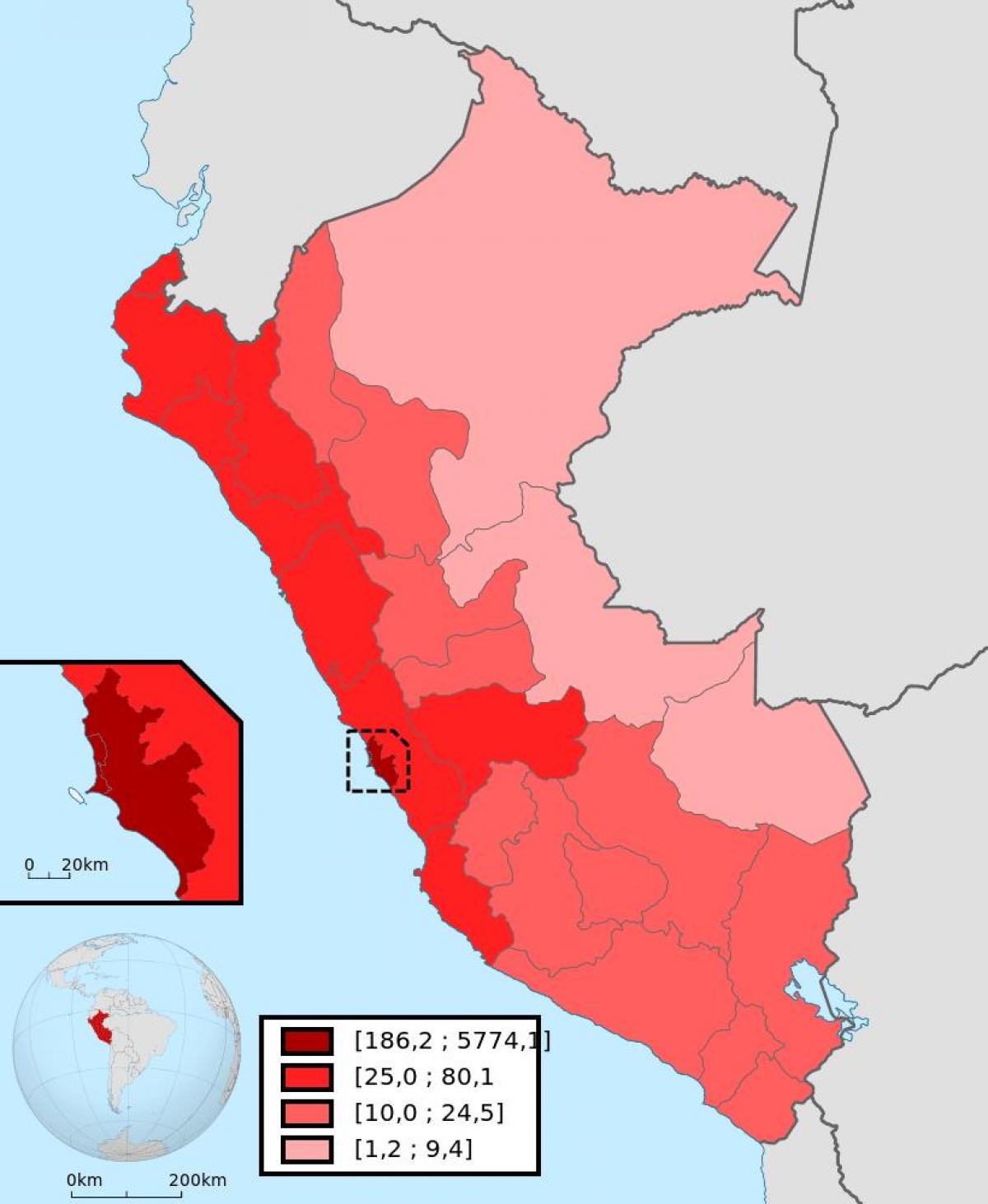 Perú densitat de població mapa