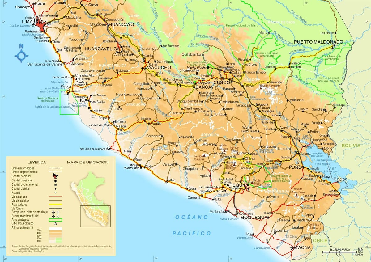 mapa del sud de Perú