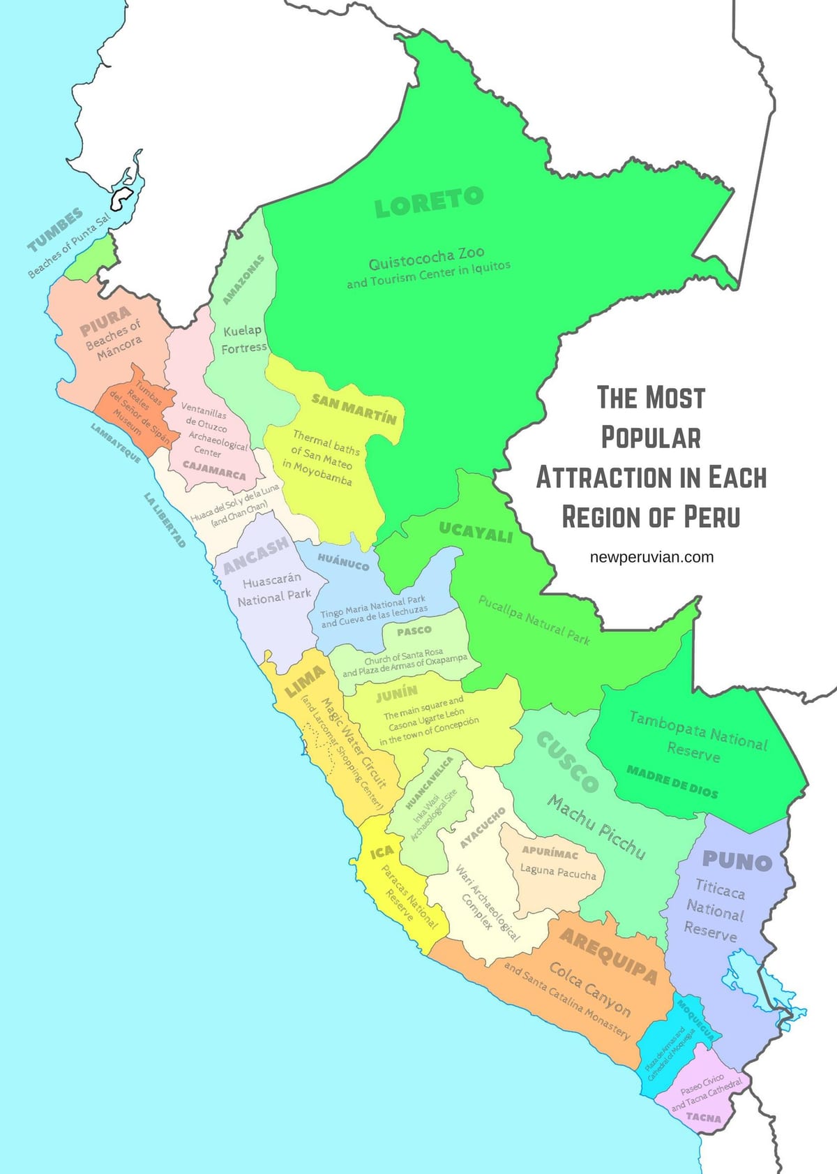 mapa del Perú atraccions turístiques