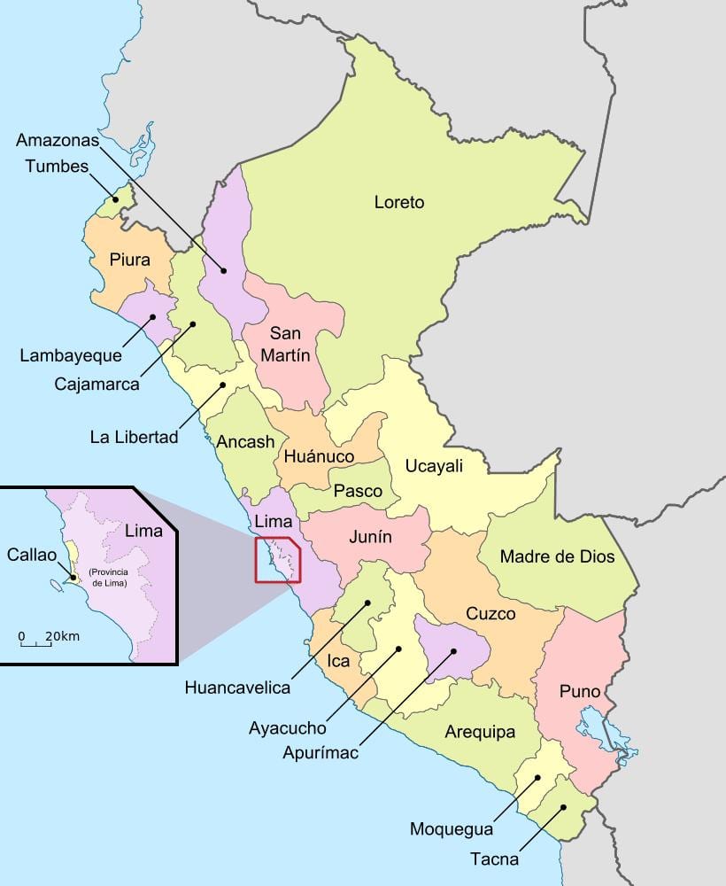 mapa del Perú departaments