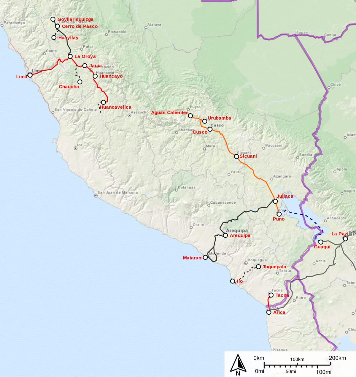 Perú tren mapa